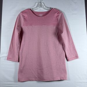 LL Bean Women Tee Top  100% Supima Cotton 3/4 Sleeve Colorful Striped Small